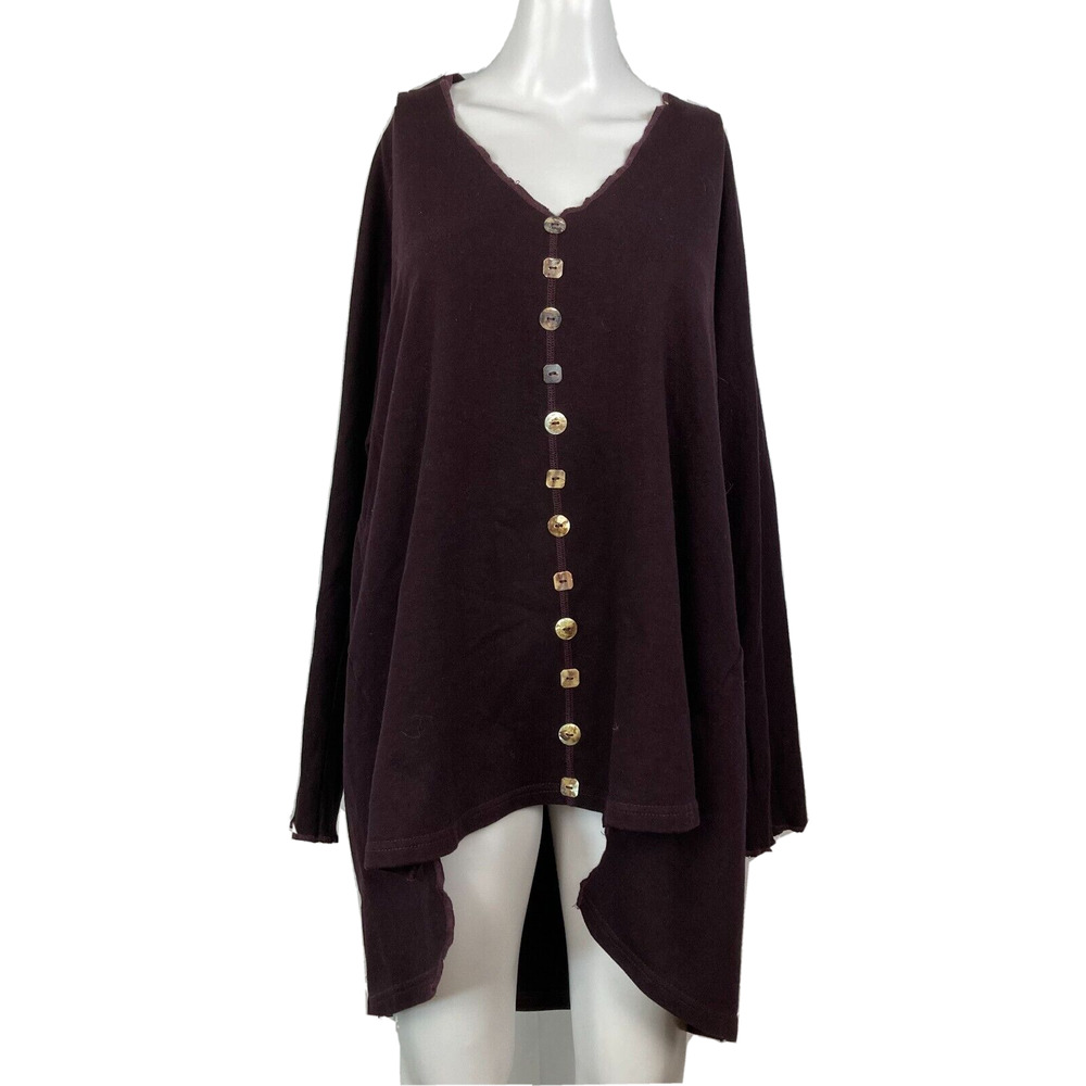 Garb Sweater Womens Sz L Burgundy Purple Tunic‎ Button Up Sweater Boutiue USA